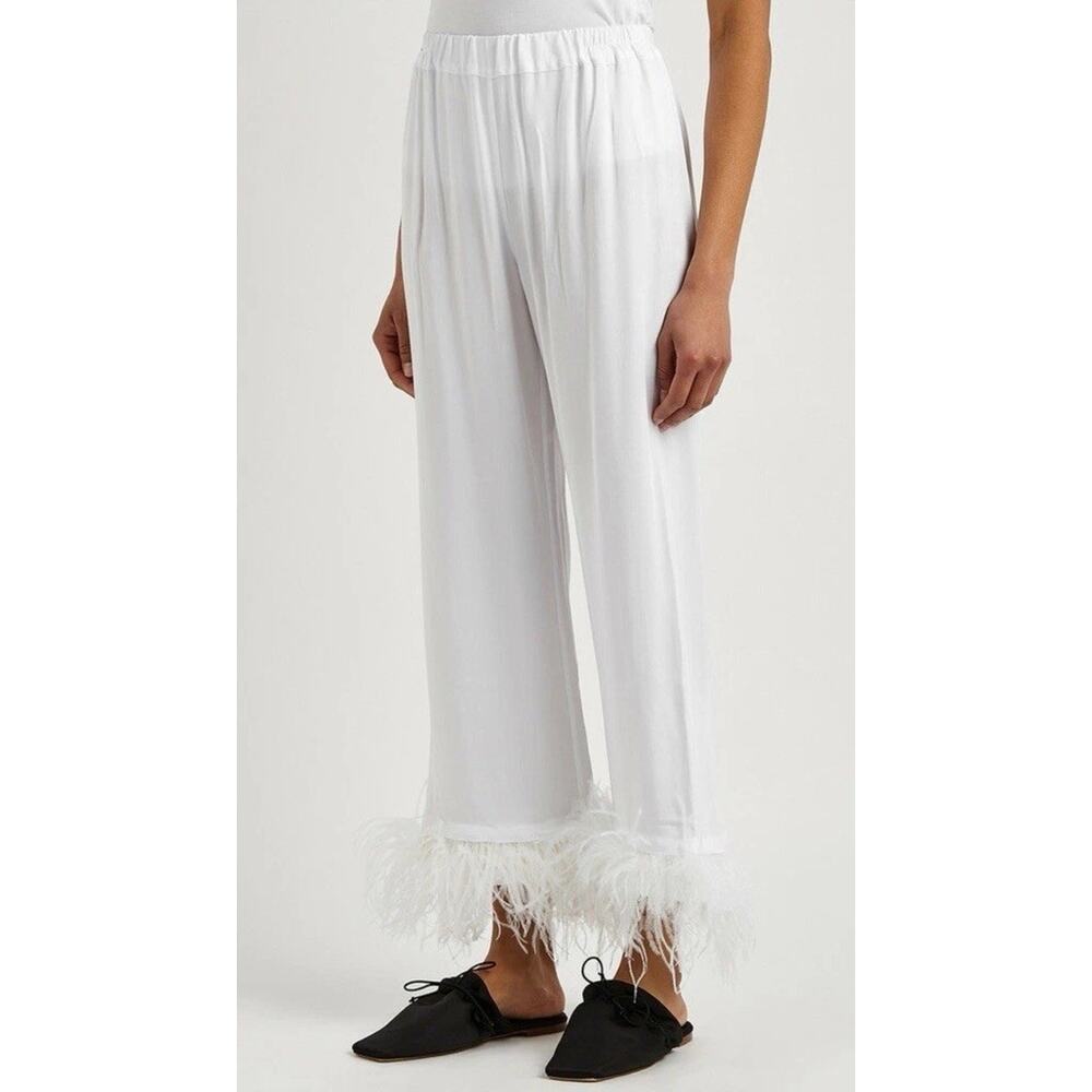 Sleeper White Feather Trim Pajama Pants Small Ostrich Feather Trousers